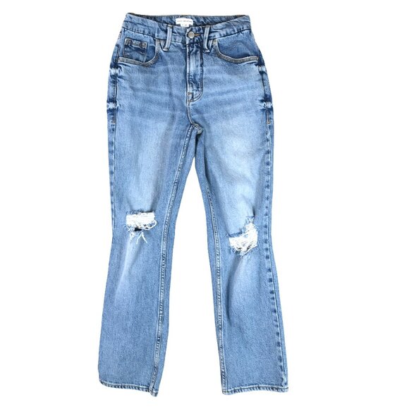 Good American Denim - Good American Distressed Blue Jeans Size 0 Straight Leg Mid Rise